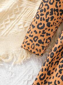 女嬰豹紋印花前蝴蝶結羊腿袖洋裝 - 彩色 - 查看 6