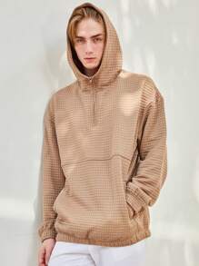 Manfinity Hypemode 男士半拉鍊下垂肩寬鬆連帽衫 - 卡其色 - 查看 5