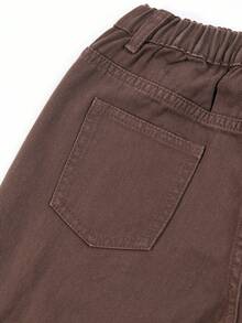 男童純色貨物口袋牛仔褲 - 咖啡棕 - 查看 7