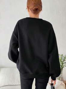 DAZY Floral & Letter Graphic Drop Shoulder Thermal Lined Sweatshirt - Black - View 2