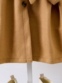 SHEIN 女小童誇大領口腰帶花呢外套 - 駝色 - 查看 6