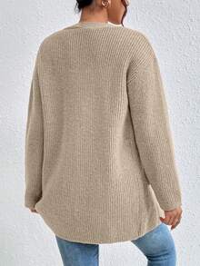 SHEIN Frenchy Dual Pocket Drop Shoulder Duster Cardigan - Camel - View 2