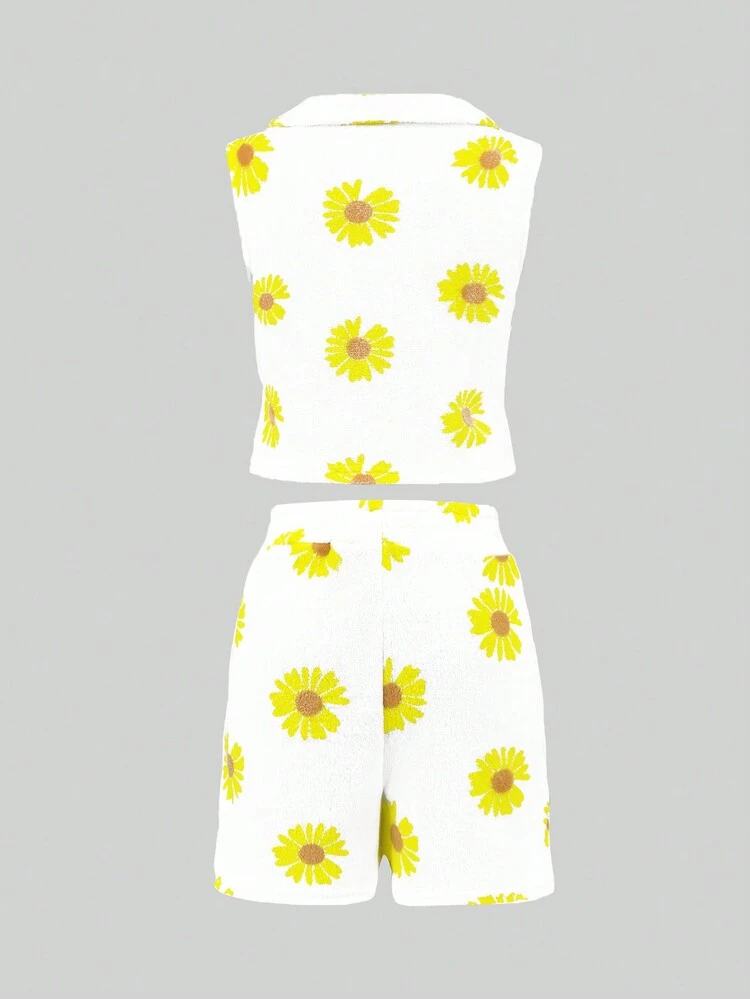 Floral Print Vest Coat & Shorts