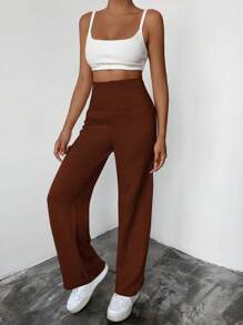 EURMUSE Einfarbig Gestrickte Hose Mit Geradem Schnitt Und Pullover