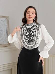 Modelyn 印花荷葉袖襯衫 - 彩色 - 查看 1