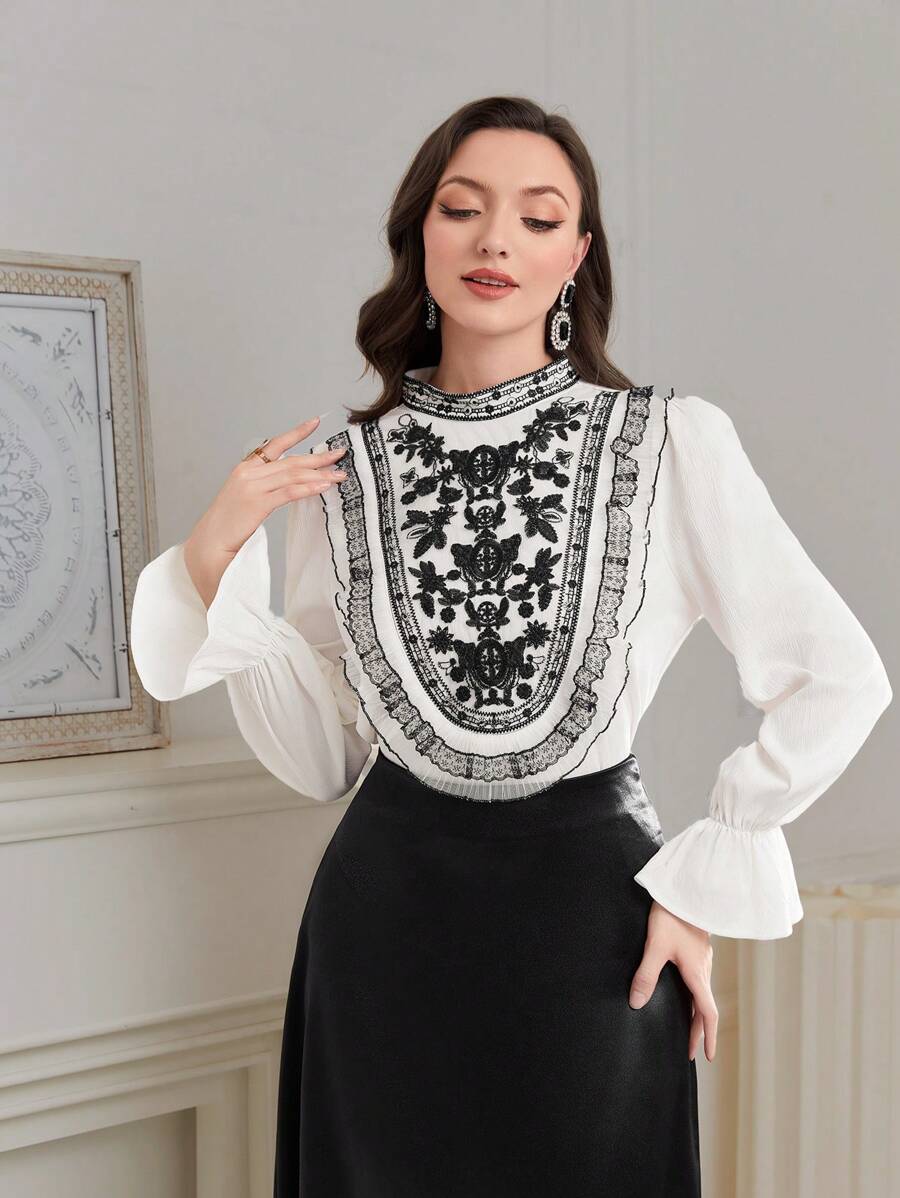 Modelyn 印花荷葉袖襯衫 - 彩色 - 查看 1