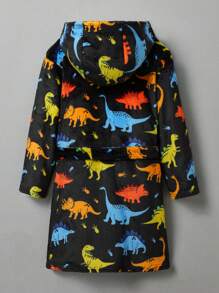 SHEIN Young Boy Plush Dinosaur Pattern Hooded Loungewear - Multicolor - View 2