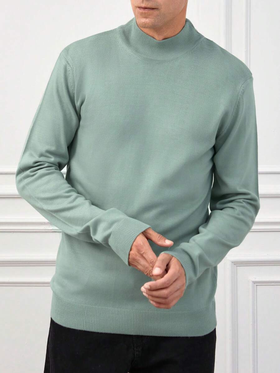 RueChic Men Solid Mock Neck Sweater - Olive Green - View 1