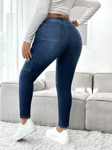 SHEIN EZwear Plus Slant Pocket Side Skinny Jeans - Dark Wash - View 2