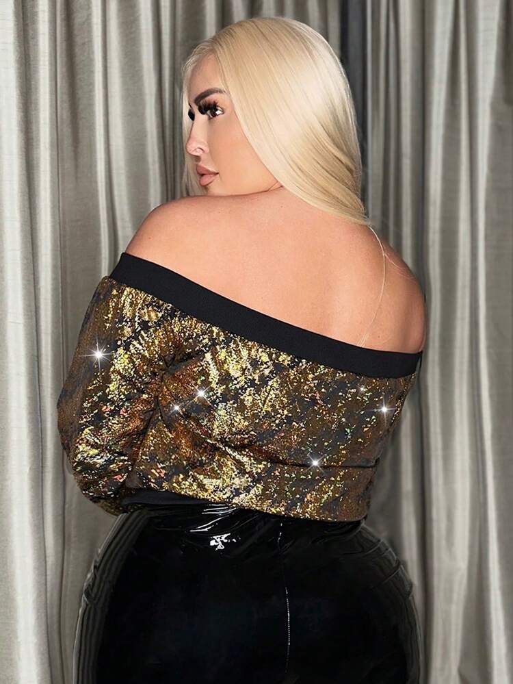 Plus Off Shoulder Zip Up Jacket