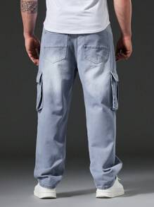 Manfinity Hombres talla grande Jeans cargo desgarro con bolsillo lateral con solapa - Gris - Ver 2