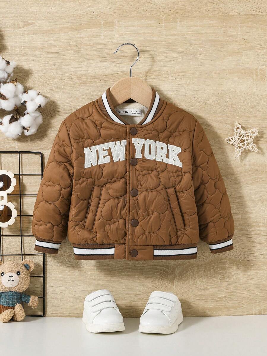 SHEIN 男嬰字母刺繡條紋飾邊衍縫外套 - 彩色 - 查看 1