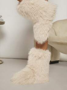 SHUZIA Fuzzy Ankle Boots - Beige - View 6
