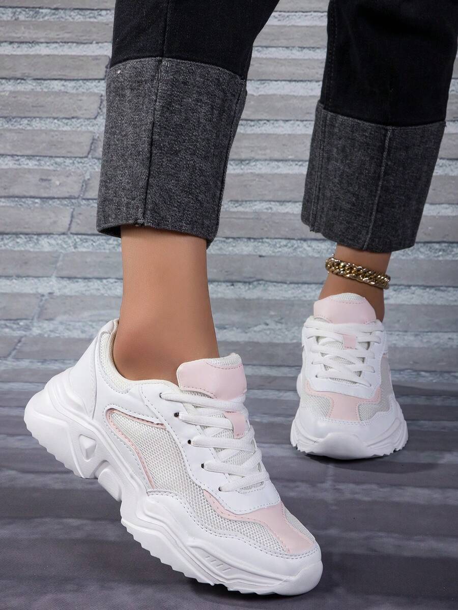 女性休閒運動鞋,老爹鞋,時尚厚鞋底,舒服的跑步和增加你的高度 - 白色 - 查看 1