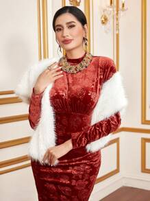 Modelyn 1pc Solid Fuzzy Cape Coat - White - View 1