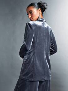 SHEIN BAE Double Breasted Velvet Blazer - Grey - View 2