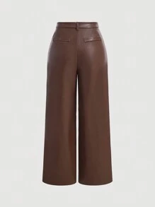 SHEIN MOD 女士纯色阔腿裤休闲日常穿着 - 棕色 - 查看 2
