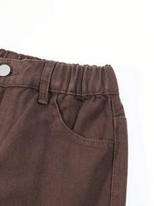 男童純色貨物口袋牛仔褲 - 咖啡棕 - 查看 5