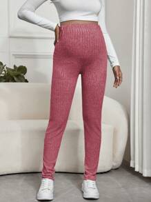 SHEIN Thai sản Vòng eo có thể điều chỉnh Gân đan Xà cạp - Đỏ - Xem 3