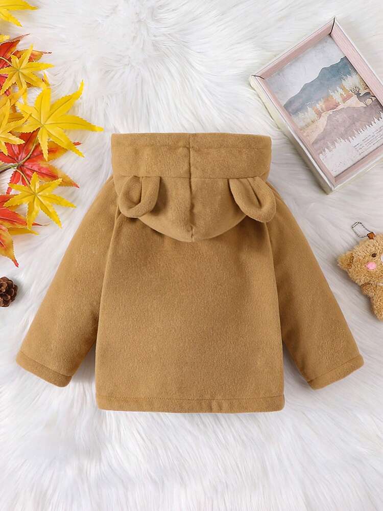 Baby Boy 3D Ear Design Double Breasted Hooded Overcoat