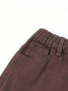 男童純色貨物口袋牛仔褲 - 咖啡棕 - 查看 4