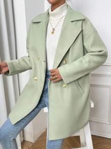Chiquease 西裝領雙排釦落肩袖花呢外套 - 薄荷綠 - 查看 1