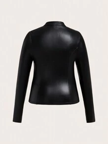 SHEIN ICON Plus Letter Graphic Zip Up Jacket - Black - View 2