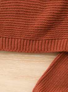 Baby Girl Raglan Sleeve Hooded Sweater & Contrast Panel Knit Pants - Brown - View 3