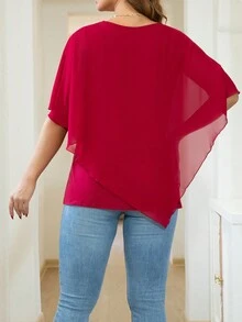 AAmilife Plus Solid Batwing Sleeve Blouse Summer - Burgundy - View 2