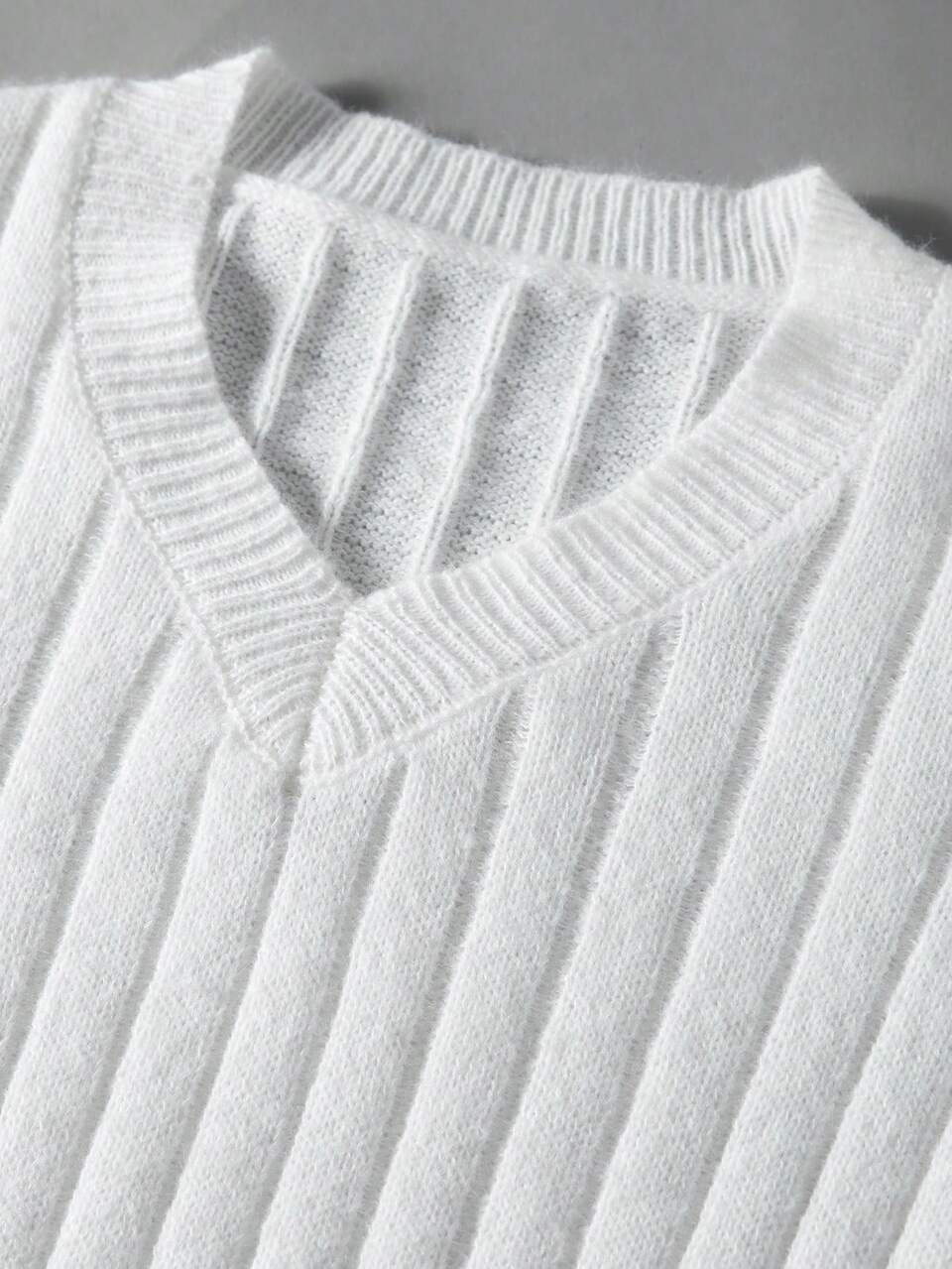 Solid V Neck Ribbed Knit Pullover Fall Winter Sweater