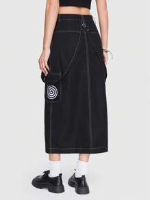 ROMWE Fairycore 頂針側翻蓋口袋工裝裙