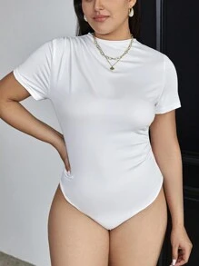 SHEIN Essnce 大碼素色肩部抽褶連體衣 - 白色 - 查看 1