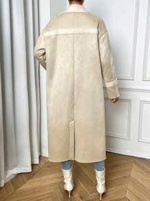 SHEIN Unity Cổ áo Đôi ngực Túi Kép Thả vai áo - Rượu sâm banh - Xem 2