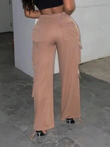 Slaydiva Pantalones cargo con bolsillo lateral con solapa - Marrón - Ver 3