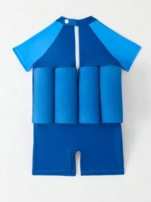 Baby Boy Cartoon Graphic Raglan Sleeve One Piece Swimsuit - Blue - View 2