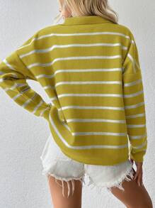 SHEIN Cottnline Striped Pattern Drop Shoulder Sweater - Yellow - View 2