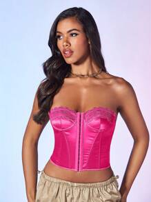 SHEIN BAE Top bandeau con tira cruzada de espalda abierta bustier - Rosa Fucsia - Ver 1