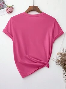 SHEIN EZwear In Bộ xương Áo thun - Màu Hồng Tươi - Xem 2