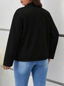 SHEIN Frenchy Hơn Cổ áo thác nước Mở Mặt trước Áo khoác - màu đen - Xem 2