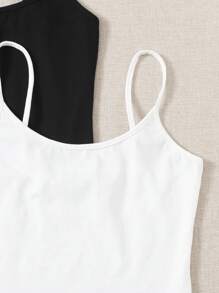 SHEIN EZwear Áo ba lỗ dây mảnh màu trơn dành cho nữ, mặc thường ngày - Đen và trắng - Xem 3