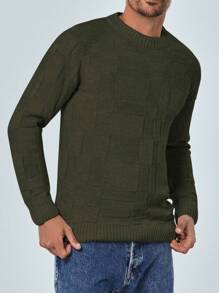 RueChic Men Solid Round Neck Sweater - Khaki - View 5