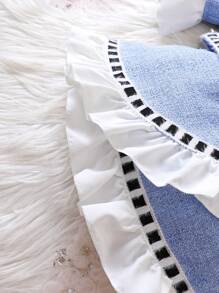 女嬰拼接邊夾克&喇叭袖上衣和裙子 - 藍色 - 查看 7