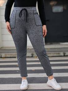 SHEIN LUNE Talla grande Pantalones con nudo con bolsillo oblicuo