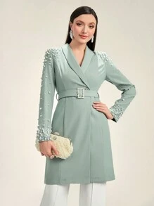 Modelyn Ngọc trai đính cườm Khăn quàng Thắt lưng Áo vest - màu xanh lá - Xem 5