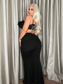 SHEIN SXY 大碼立體花卉前吊帶上衣 - 黑色 - 查看 2