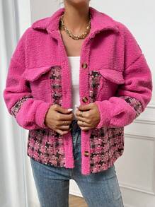 Chiquease 格紋圖案落肩袖絨毛外套 - 彩色 - 查看 6