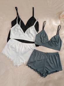 3sets Solid Bra & Boyshorts Lingerie Set - Multicolor - View 5