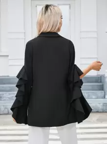 SHEIN Privé Viền Ruffle tay áo lá sen Túi vá Áo vest - màu đen - Xem 3