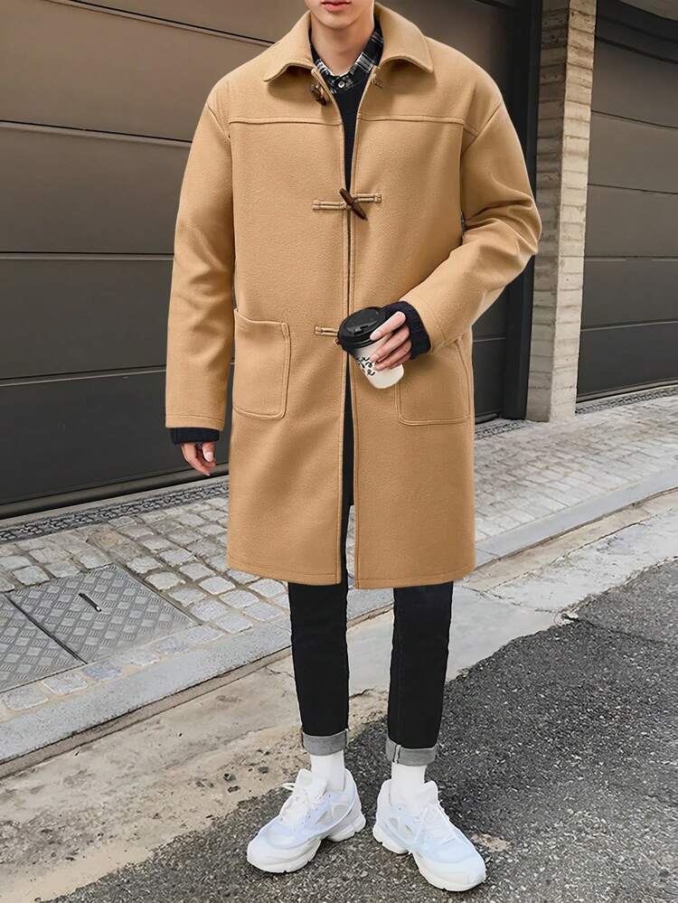 Loose Fit Men's Dual Pocket Drop Shoulder Duffle Coat