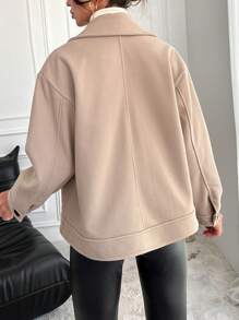 EURMUSE Lapel Neck Double Breasted Overcoat - Beige - View 2